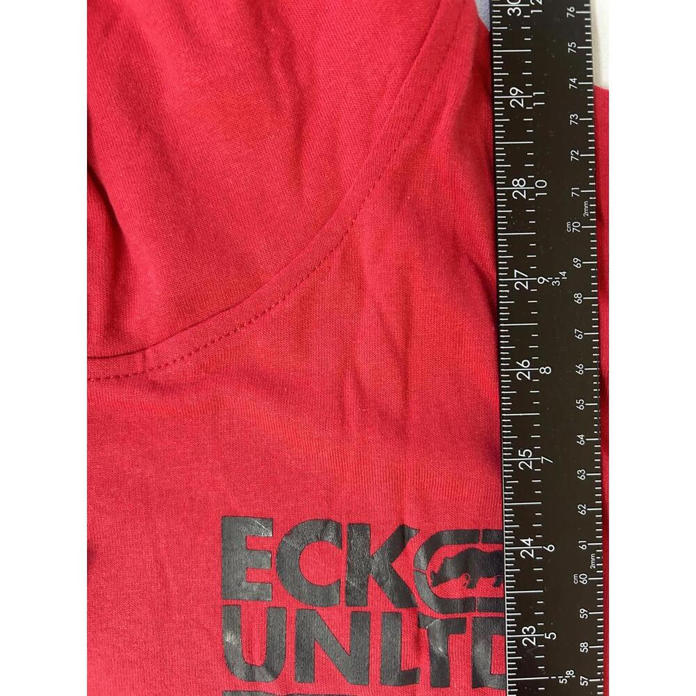 Ecko Unltd Half Pattern Half Solid Red Hooded T-S… - image 3